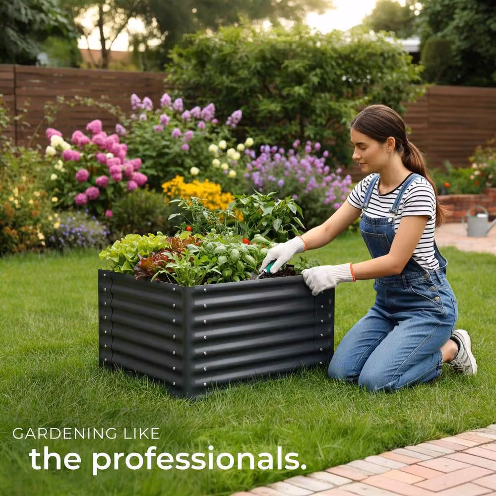 tectake Salvia Raised Garden Bed in Grey Galvanised Steel, W/D/H: 80 x 80 x 62 cm – 8