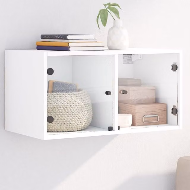 Berkfield Home Wall Mounted Cabinet with Glass Doors in White, W: 68.5 cm, D: 35 cm, H: 37 cm