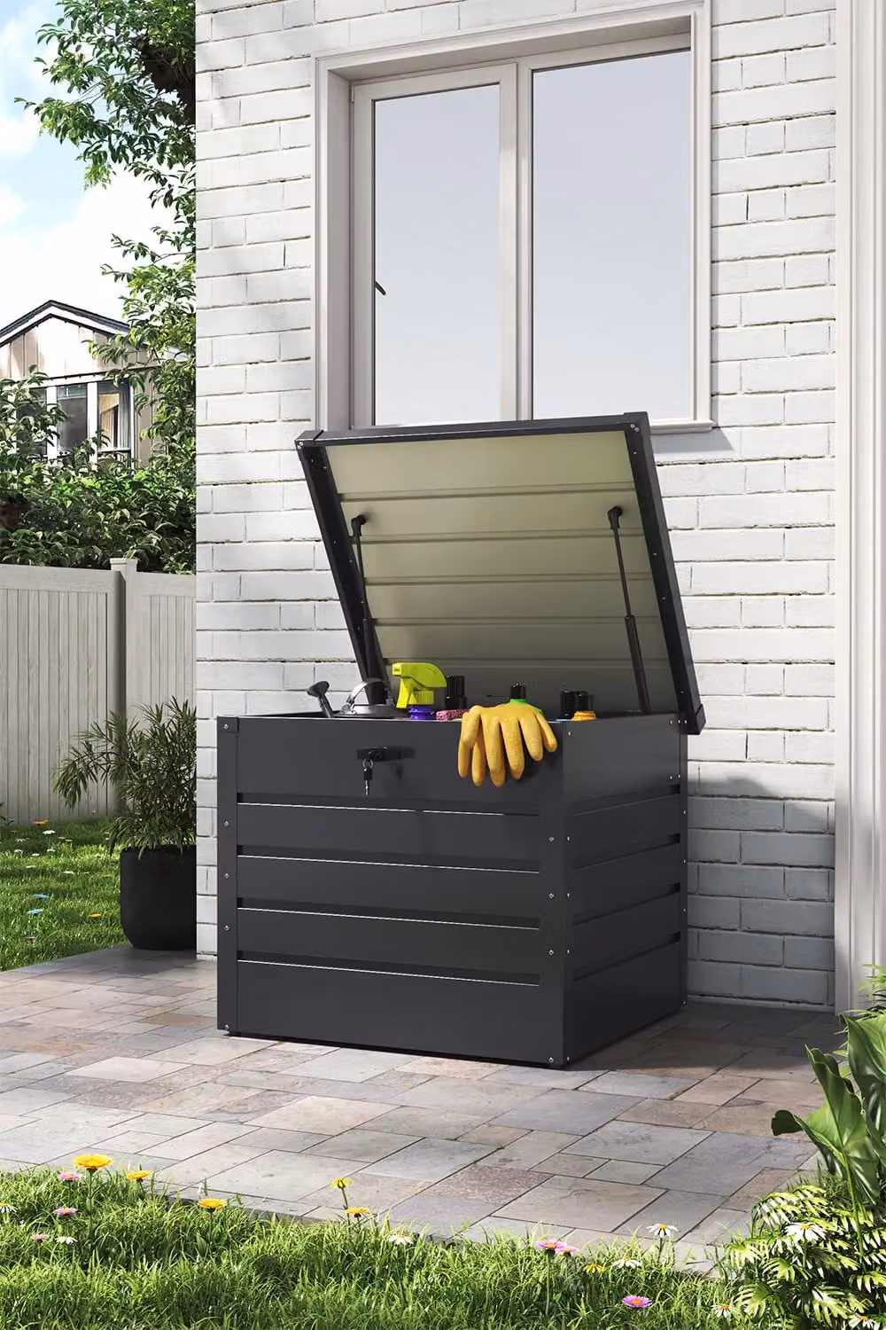 H&O Direct 200L Metal Lockable Outdoor Garden Storage Box in Grey – 2