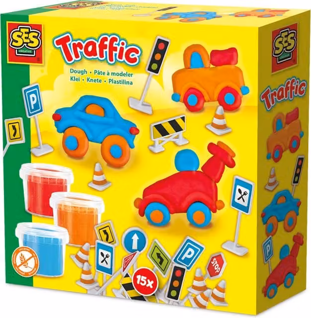 SES Traffic Multicolour Modeling Clay Set with Parking Garage and Road
