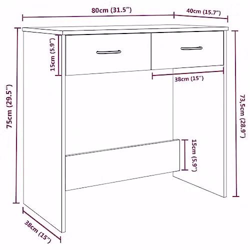 vidaXL Modern Writing Desk in Brown, W/D/H: 80 x 40 x 75 cm – 3