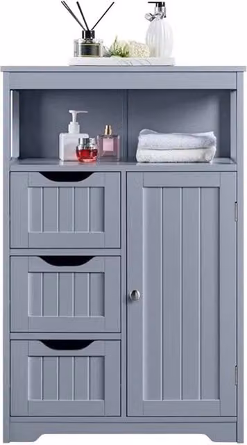 SPETLEK Grey Bathroom Floor Cabinet with 3 Drawers
