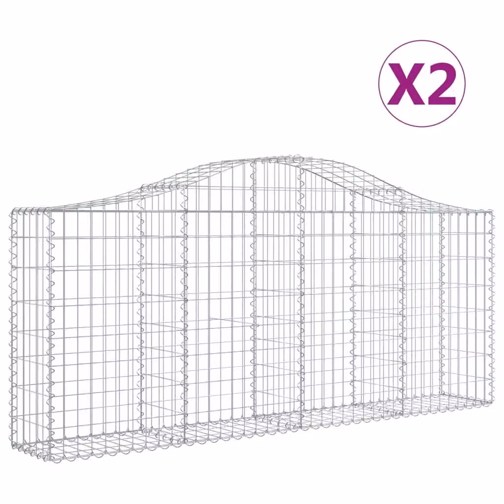 Berkfield Home Arched Gabion Baskets, 2 Piece Set, Silver Galvanised Steel, W: 200 cm, D: 30 cm, H: 80-100 cm – 2