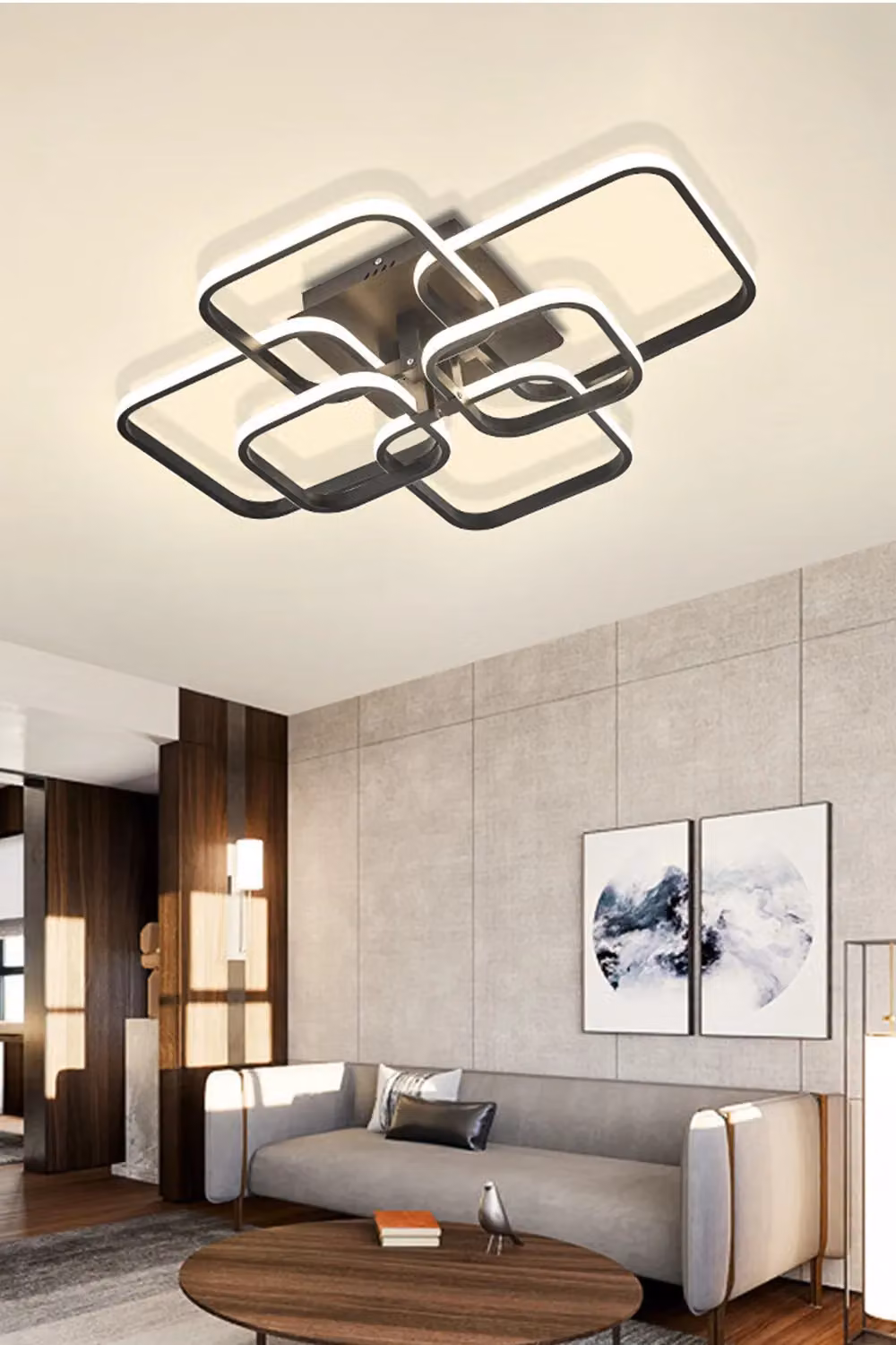 Living and Home Contemporary Black LED Semi Flush Ceiling Light – 2