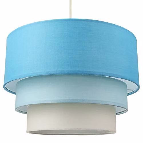 Happy Homewares Modern Round Triple Tier Petrol Blue Cotton Fabric Pendant Light Shade, Diameter: 30 cm