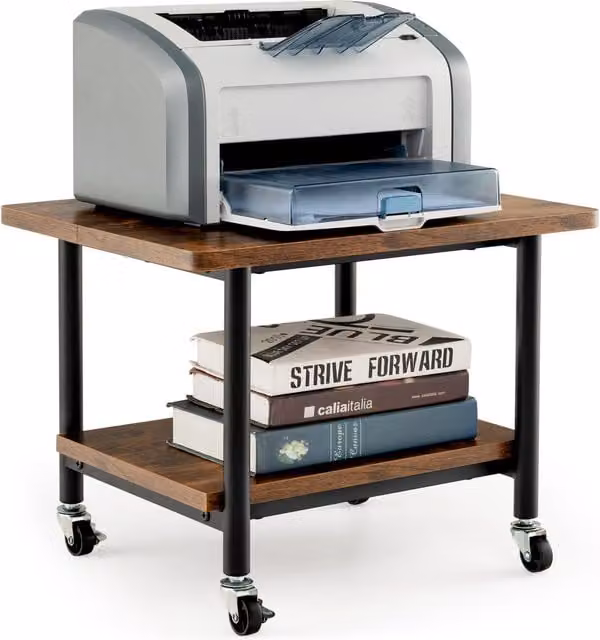 Costway Under Desk Printer Stand with 4 Wheels in Brown – 1