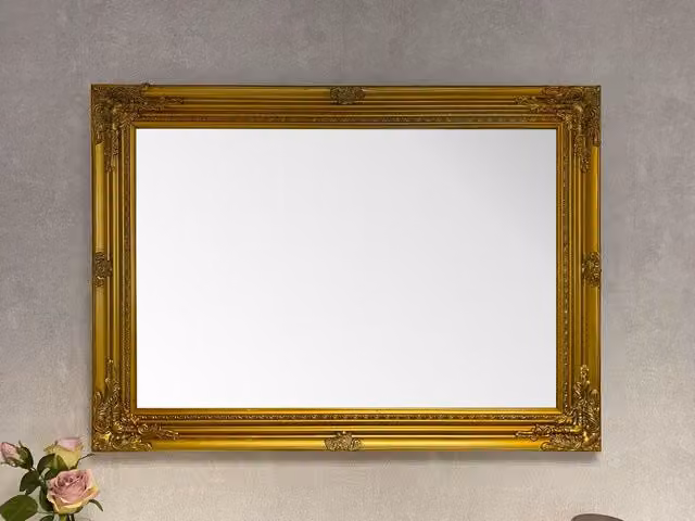 Downton Interiors Antique Gold Rectangular Wood Frame Wall Mirror W: 90 cm, H: 65 cm – 1