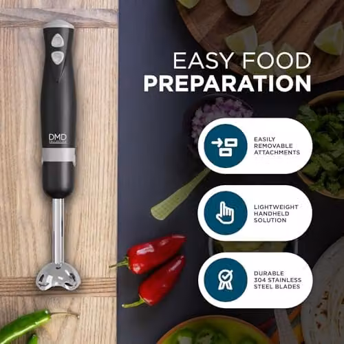 DMD Collective 5-in-1 Hand Blender Set in Matte Black with 350W Motor and Stainless Steel Blades – 6