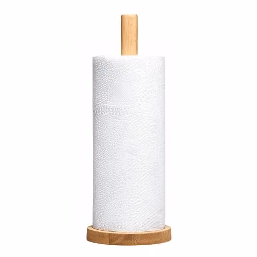 Premier Housewares Rubberwood Kitchen Roll Holder in Gold and Brown – 1