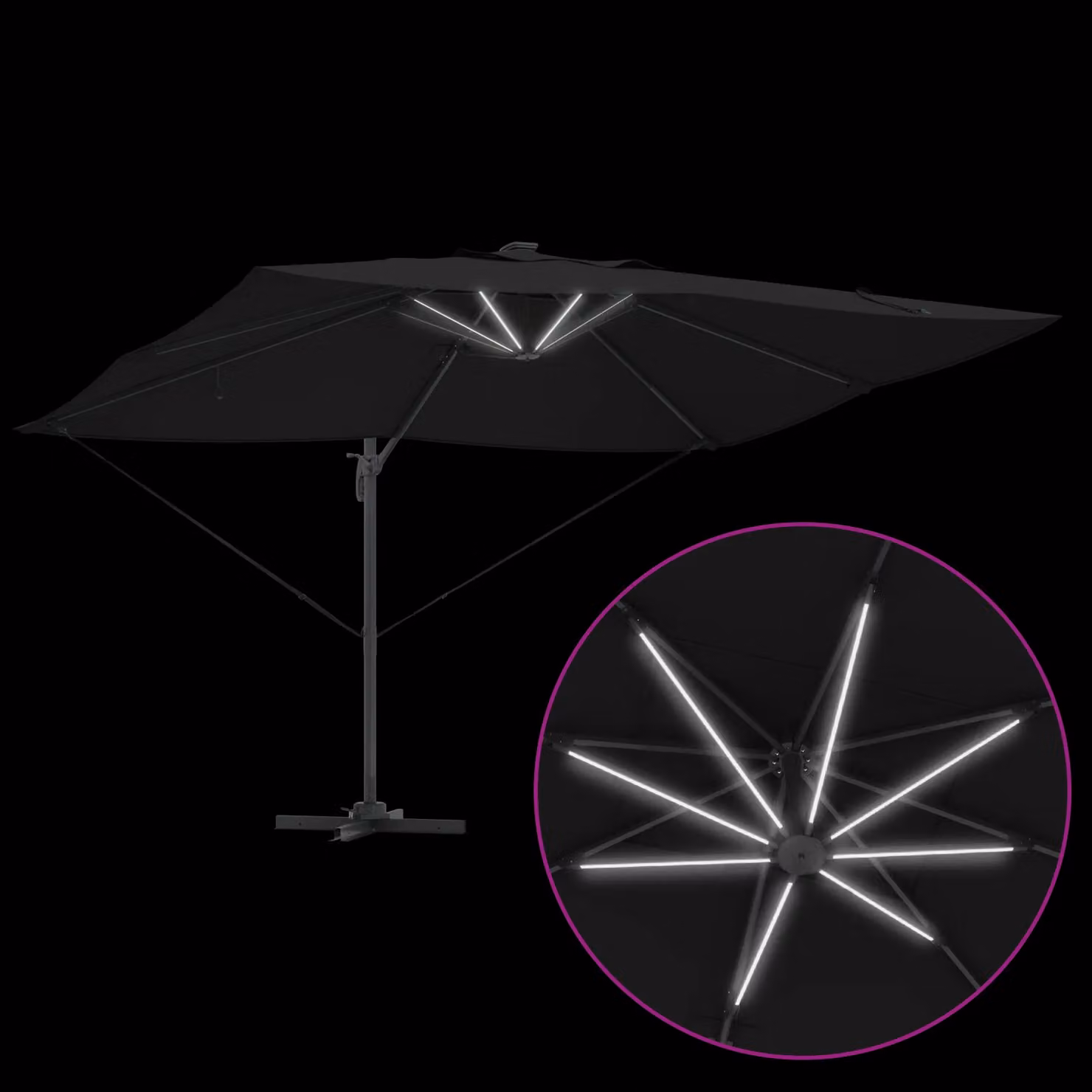 Berkfield Home Roma Cantilever Parasol with LEDs, Black Aluminium, W: 352 cm, D: 251 cm, H: 265 cm – 5