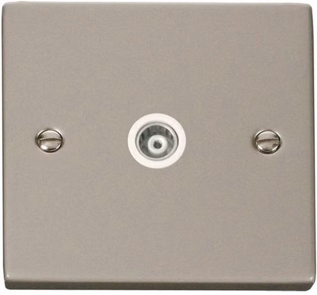 SE HOME Pearl Nickel Single Isolated Coaxial Socket in White