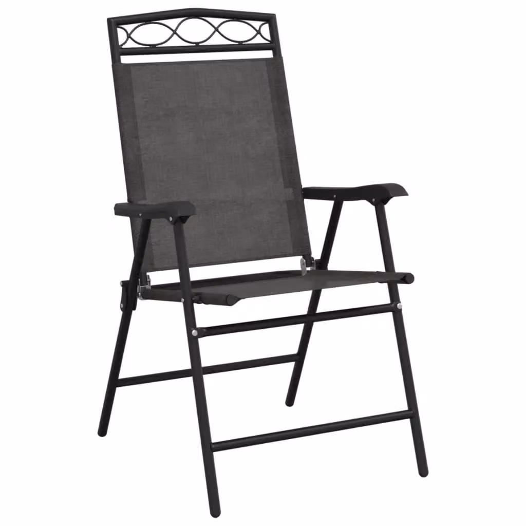 Berkfield Home Set of 4 Folding Garden Chairs in Melange Grey Steel and Textilene – 4
