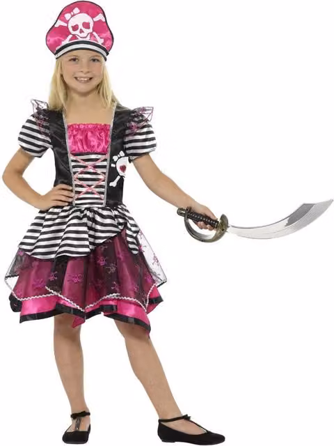 Smiffys Girls Perfect Pirate Costume Set in Black and Pink