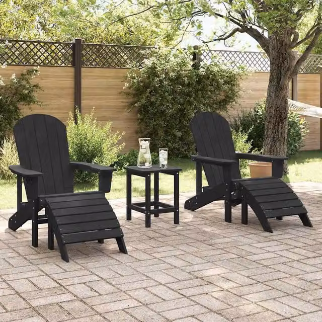 Berkfield Home Modern Adirondack Chairs with Footrests, 2 Piece Set, Black HDPE – 1