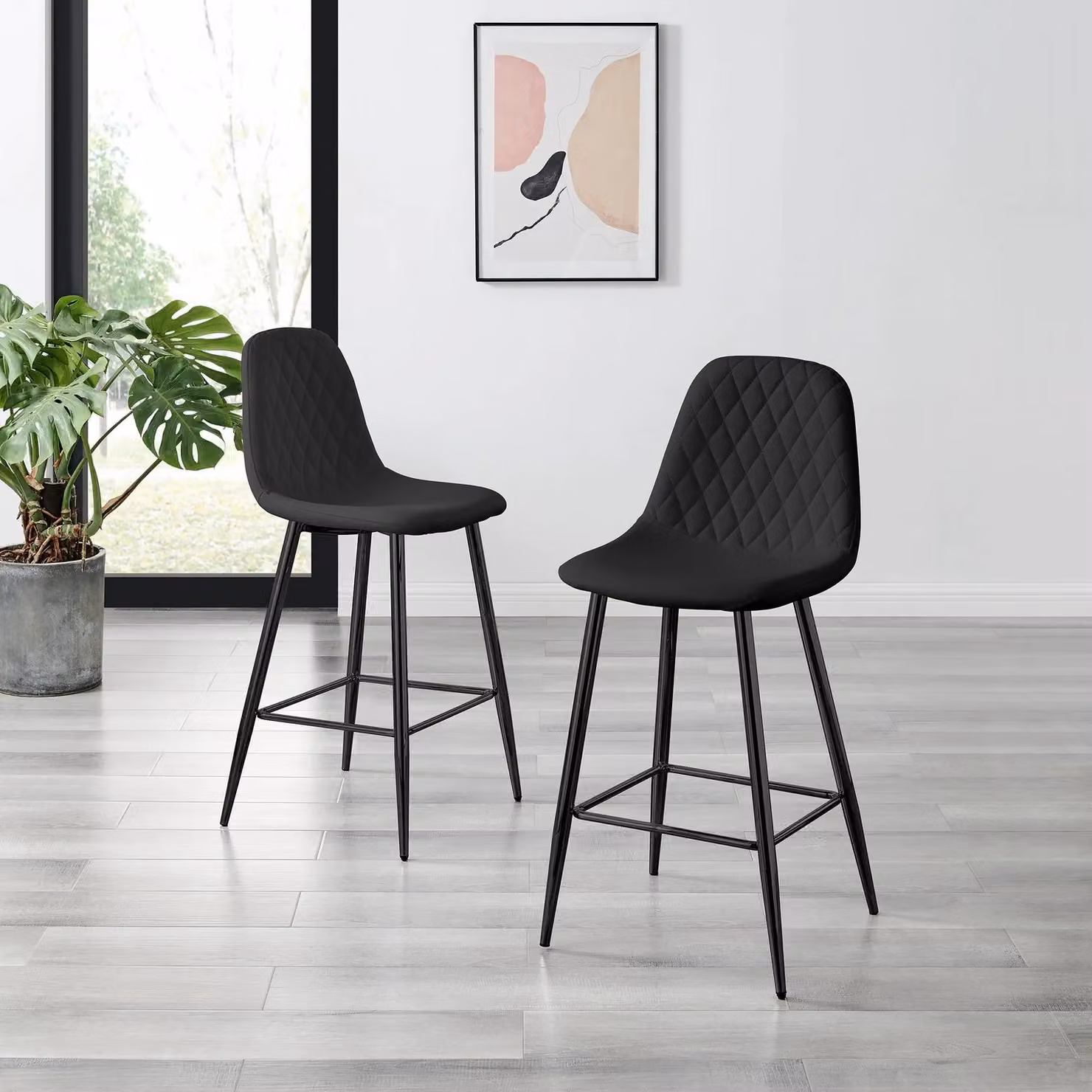 FurnitureboxUK Corona Set of 2 Faux Leather Counter Stools with Black Metal Legs – 2