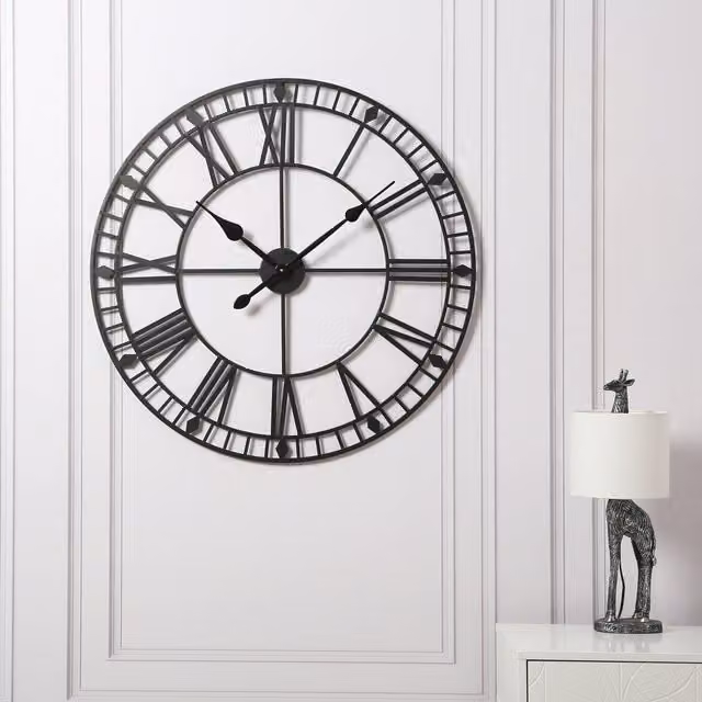 Home Garden Direct EOS Skeleton Wall Clock with Roman Numerals in Black, W/D/H: 80 x 80 x 1 cm – 1
