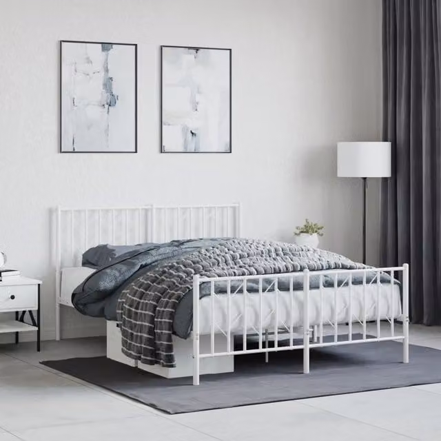 Berkfield Home Metal Bed Frame with Footboard, White, W/D/H: 135 x 190 cm
