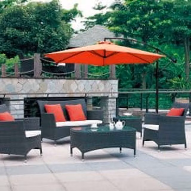 Ross James Luxury Red Rattan Garden Furniture Parasol with Base Weights