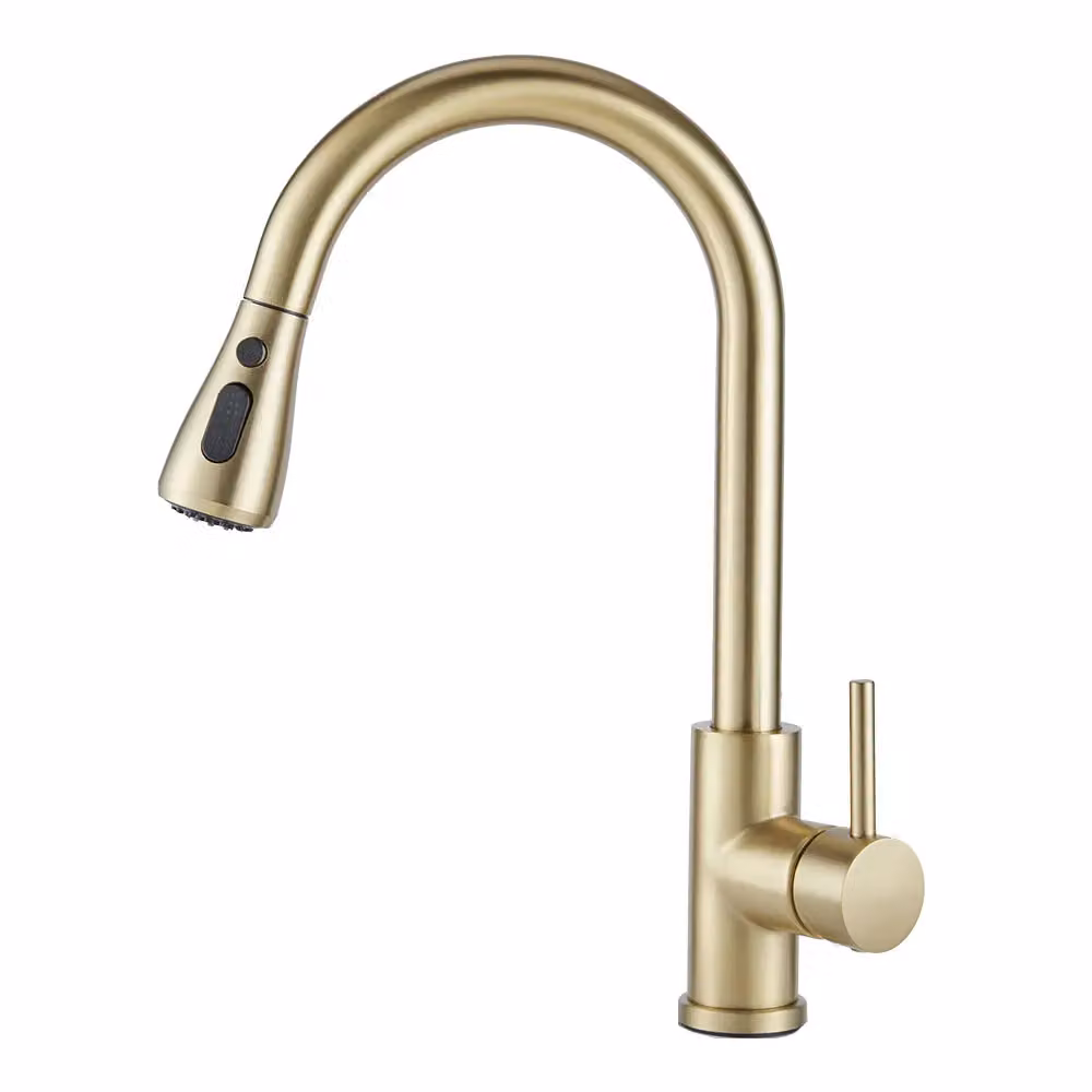 Livingandhome Golden Retractable Pulldown Kitchen Faucet with Spray Function in Gold – 2