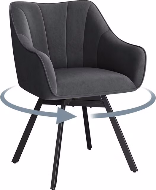 Yaheetech Modern Swivel Velvet Dining Chair in Grey with Armrests