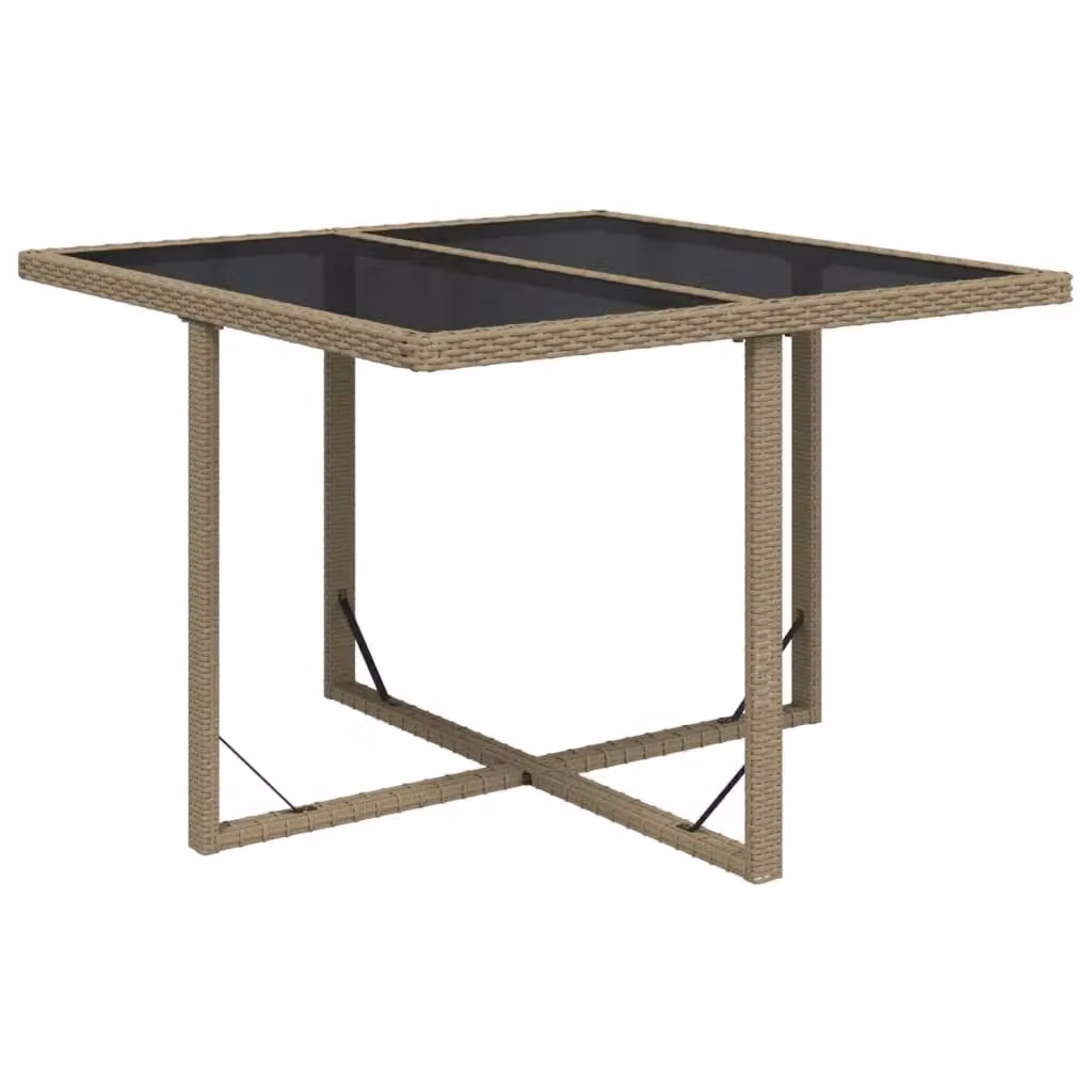 Berkfield Home Extendable Square Garden Table in Beige Poly Rattan and Glass, W/D/H: 109 x 107 x 74 cm – 2