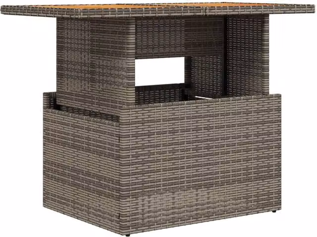 Berkfield Home Grey Poly Rattan and Acacia Wood Garden Table, W/D/H: 100 x 55 x 73 cm