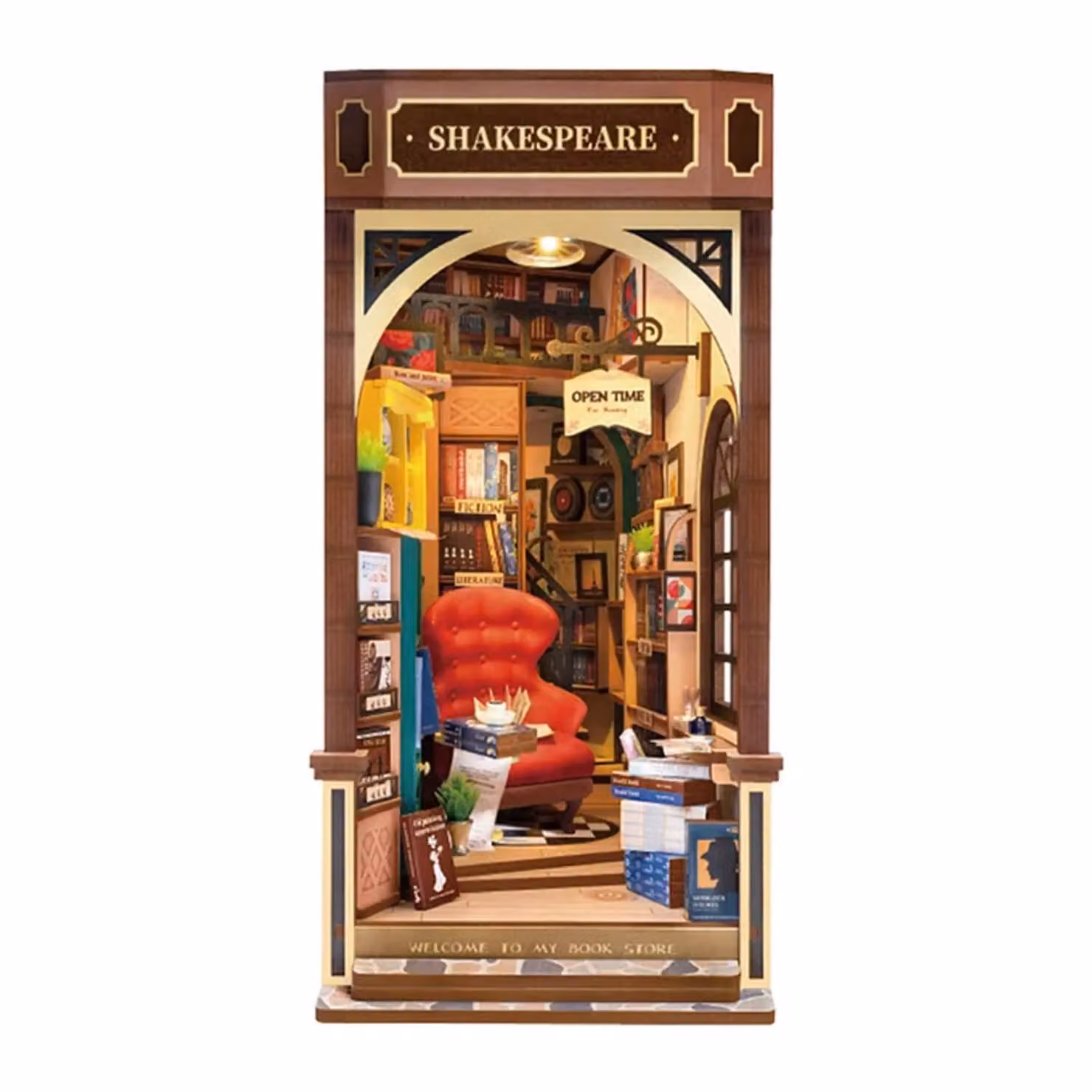 Menkind Rolife Shakespeare Bookstore Book Nook Kit, Multicolour Vintage Wood Tabletop Model for Adults – 4