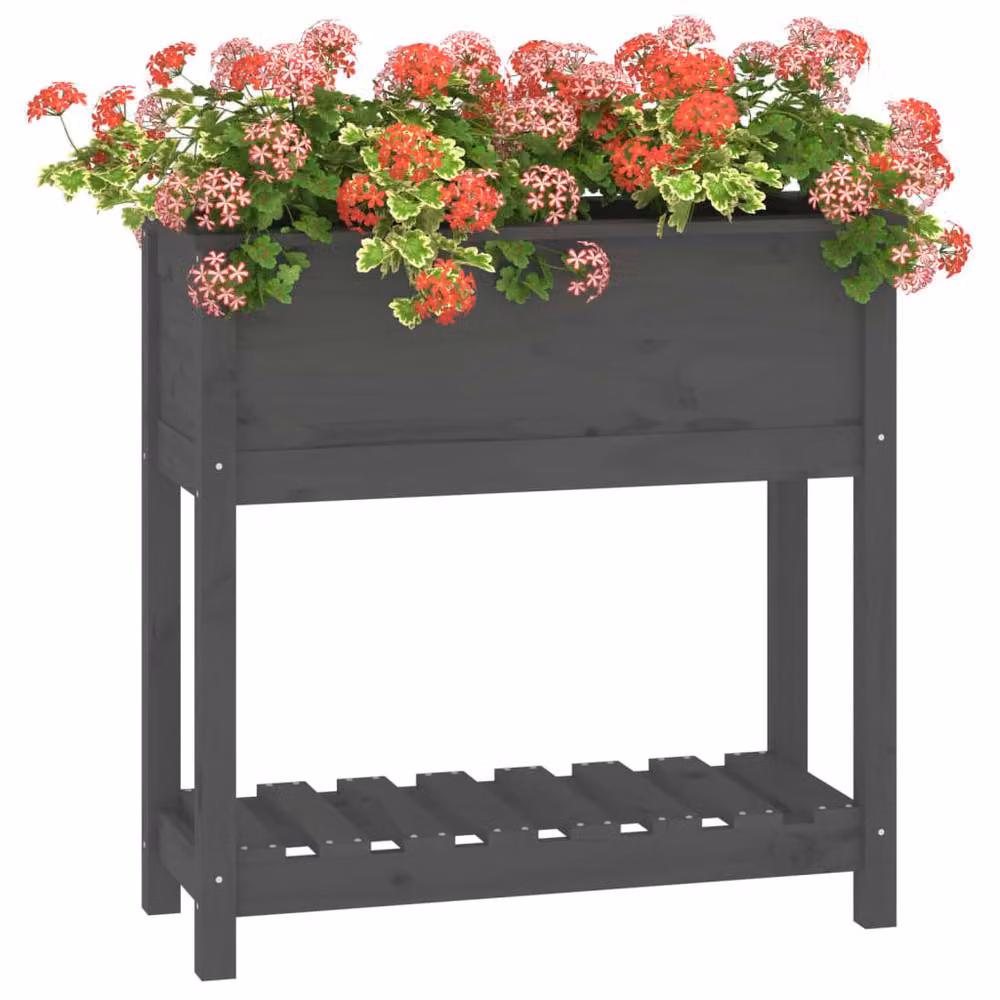 Berkfield Home Planter with Shelf, Grey, Solid Pine Wood, W: 82.5 cm, D: 34.5 cm, H: 81 cm – 3