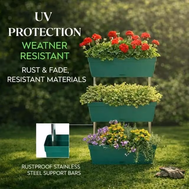 EONLION 3-Tier Vertical Raised Garden Bed Elevated Planter Box in Green