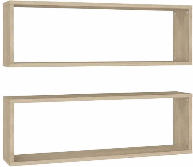 Berkfield Home Wall Cube Shelf, 2 Pack, Sonoma Oak, Light Tan, W/D/H: 80 x 15 x 26.5 cm