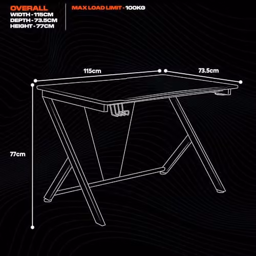 X-Rocker Ocelot Y-Shaped Gaming Desk with Metal Frame, Headphone Hook, Cup Holder and Mouse Mat, W: 115 cm, D: 73 cm, H: 77 cm – 2