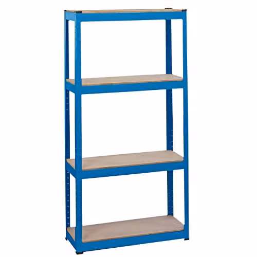 Draper Blue Metal Steel Shelving Unit with Four Shelves, H x W x D: 152 x 76 x 30 cm