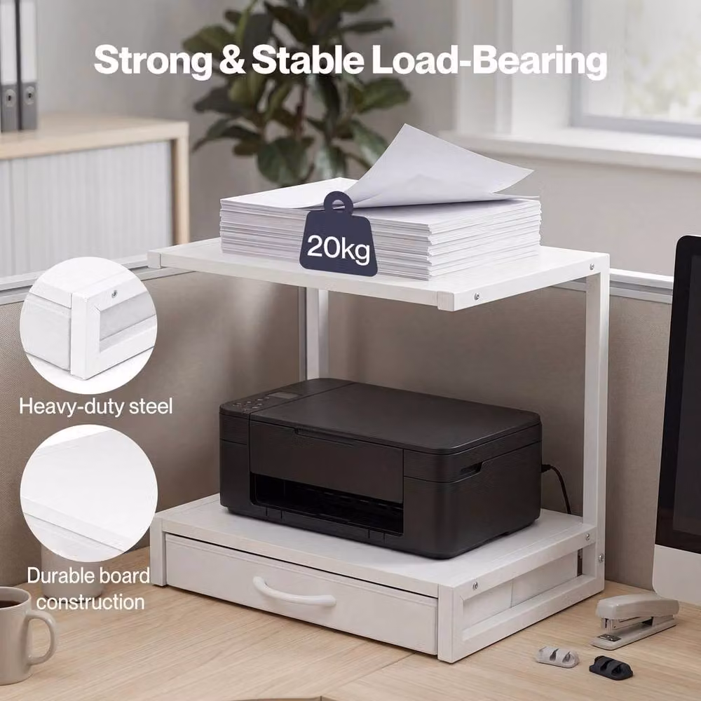 EONLION 2 Tier Printer Stand with Drawer in White – 2