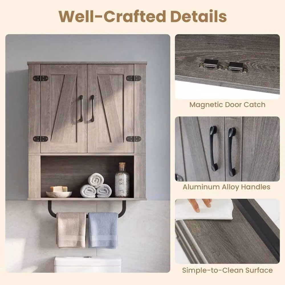 VOGREX 3-Tier Wooden Wall Storage Cabinet in Grey – 3