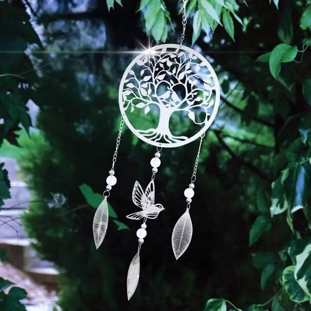 Betley Butterfly Stainless Steel Dreamcatcher Wind Spinner in Silver with Floral and Animal Designs