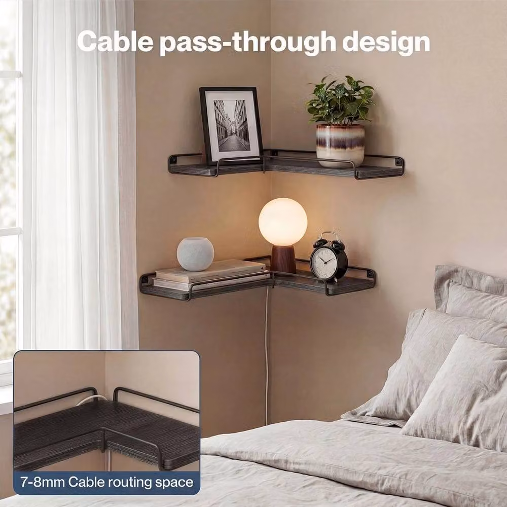 Kelvenix Set of 2 Black Floating Corner Wall Shelves for Kitchens, W/D/H: 100 x 100 x 100 cm – 3