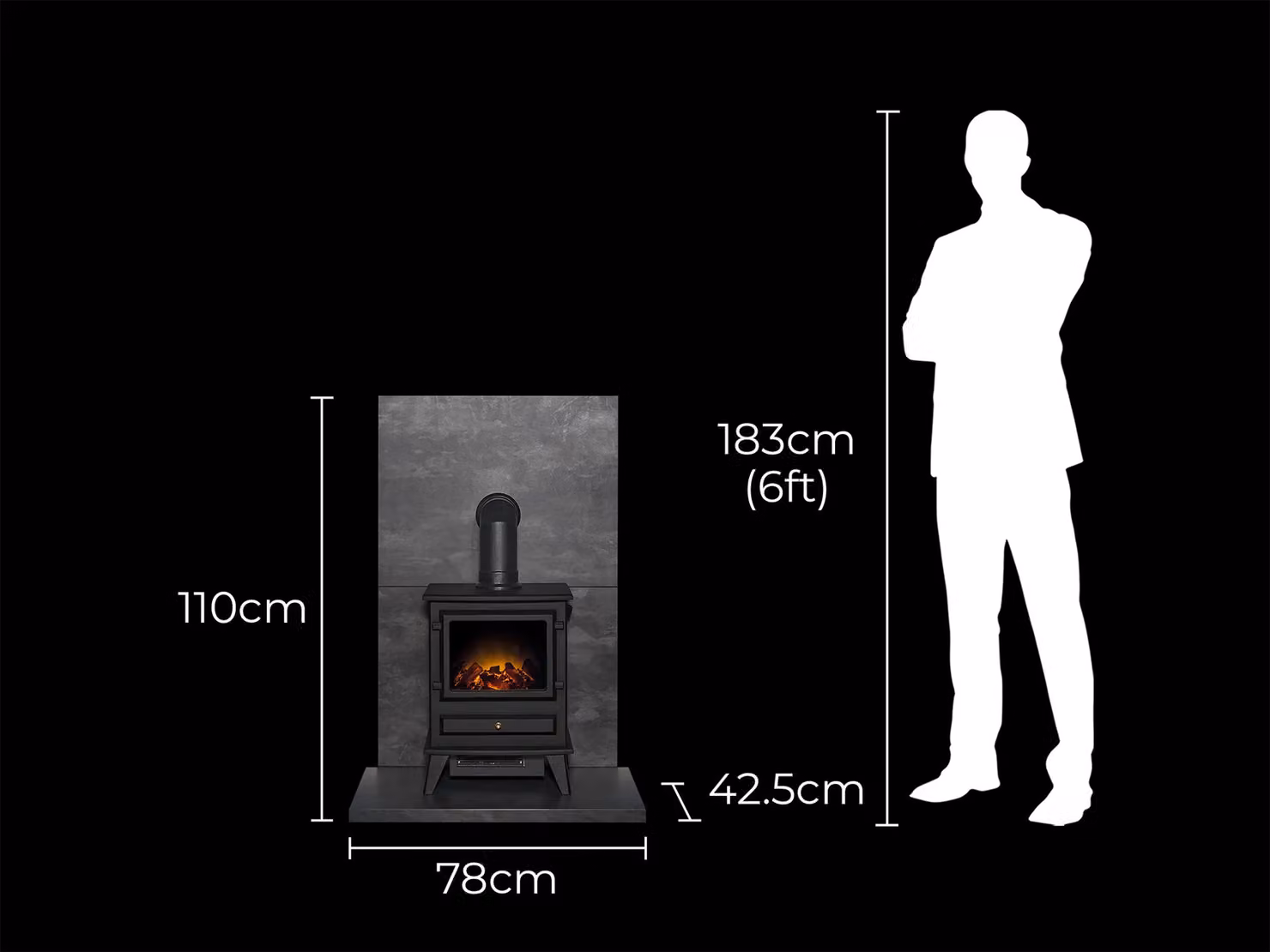 Acantha Fires & Fireplaces Tile and Hearth Set in Black Slate Venetian Plaster Effect with Hudson Stove and Angled Pipe – 4