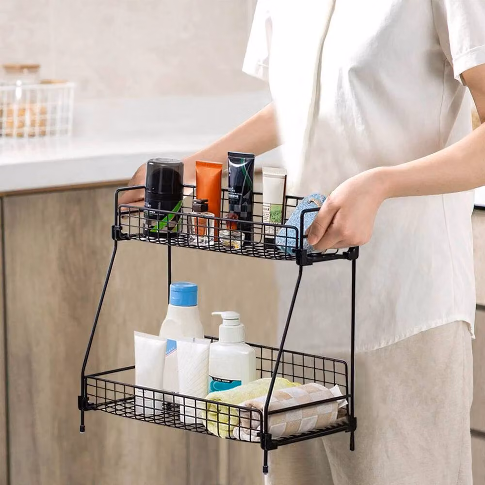 PAWNORA S 2-Tier Metal Wire Mesh Storage Basket Rack in Black – 2