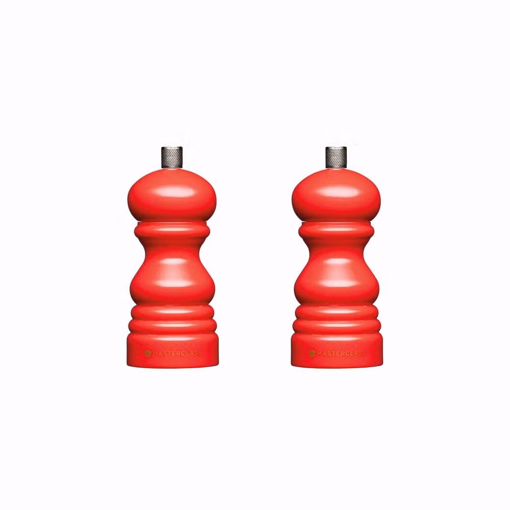 MasterClass Manual Ceramic Salt and Pepper Mill Set, Red, H 12 cm, Set of 2 – 2