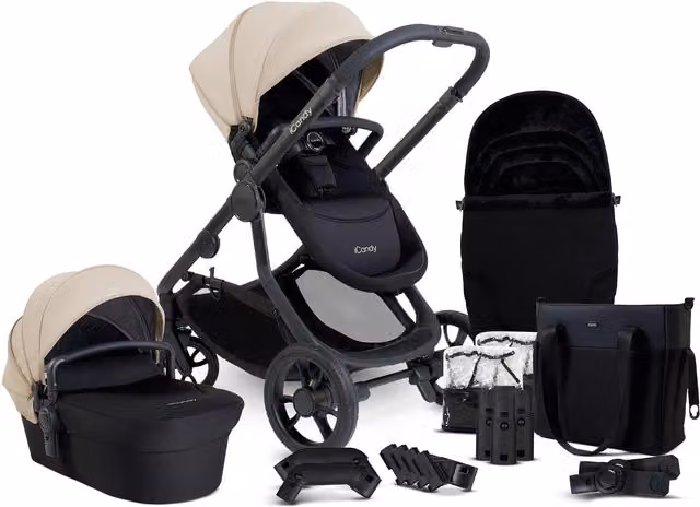 iCandy Orange4 3in1 Pushchair Bundle in Latte with Black and Beige Accents