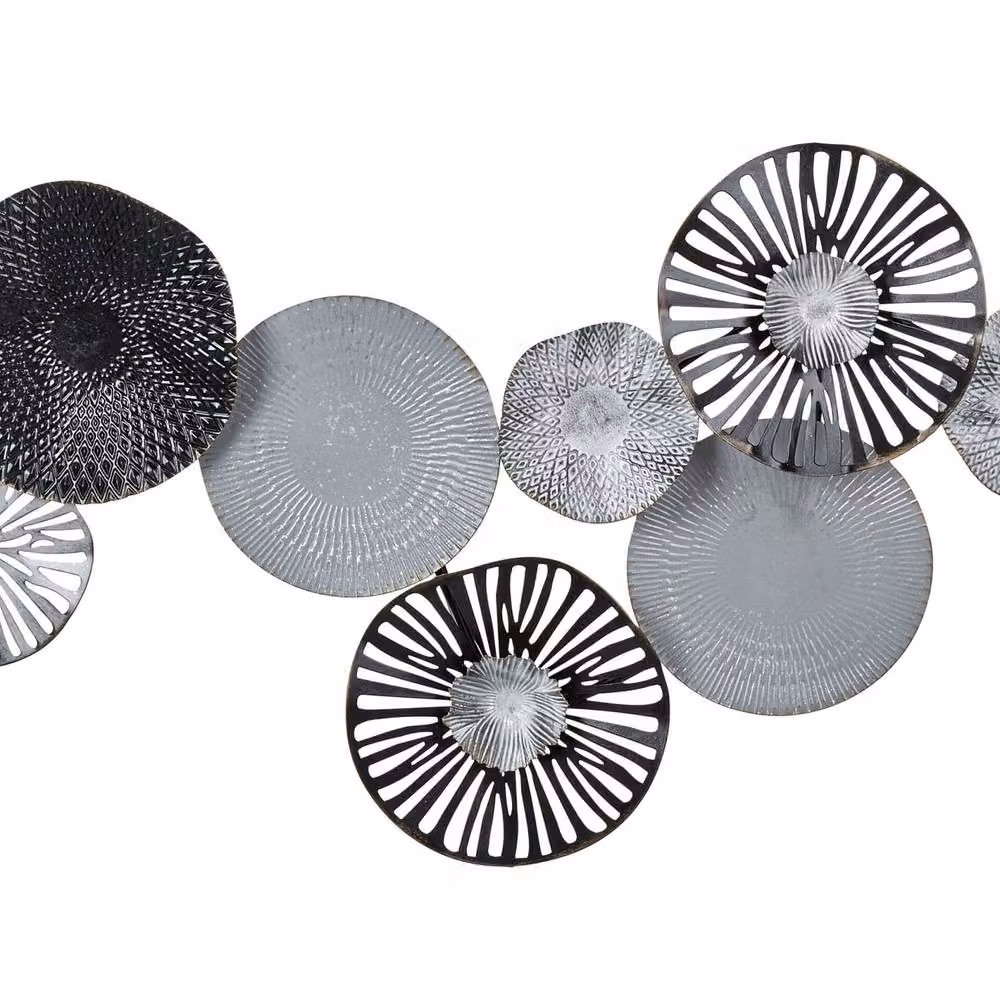 Wyld and Coco Abstract Geometric Metal Wall Art in Black and Grey, W: 84 cm, H: 49 cm – 2