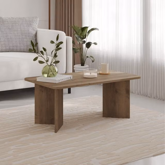 Decortie Modern Rectangular Radius Coffee Table in Brown Dark Oak Effect