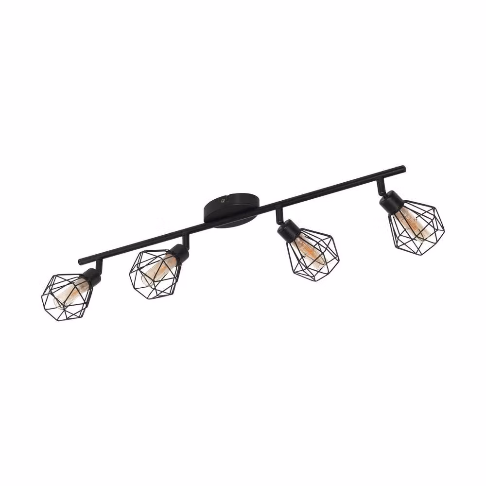 Eglo Zapata Black Caged Ceiling Spotlight with Amber Glass and LED Warm White Light – 2