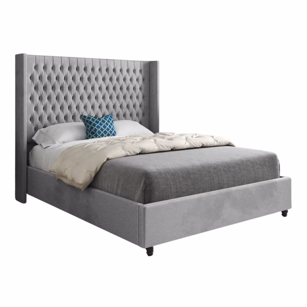 Casani Tibenham Super King Upholstered Designer Bed Frame in Grey Soft Velvet, W/D/H: 200 x 137 x 189 cm – 3
