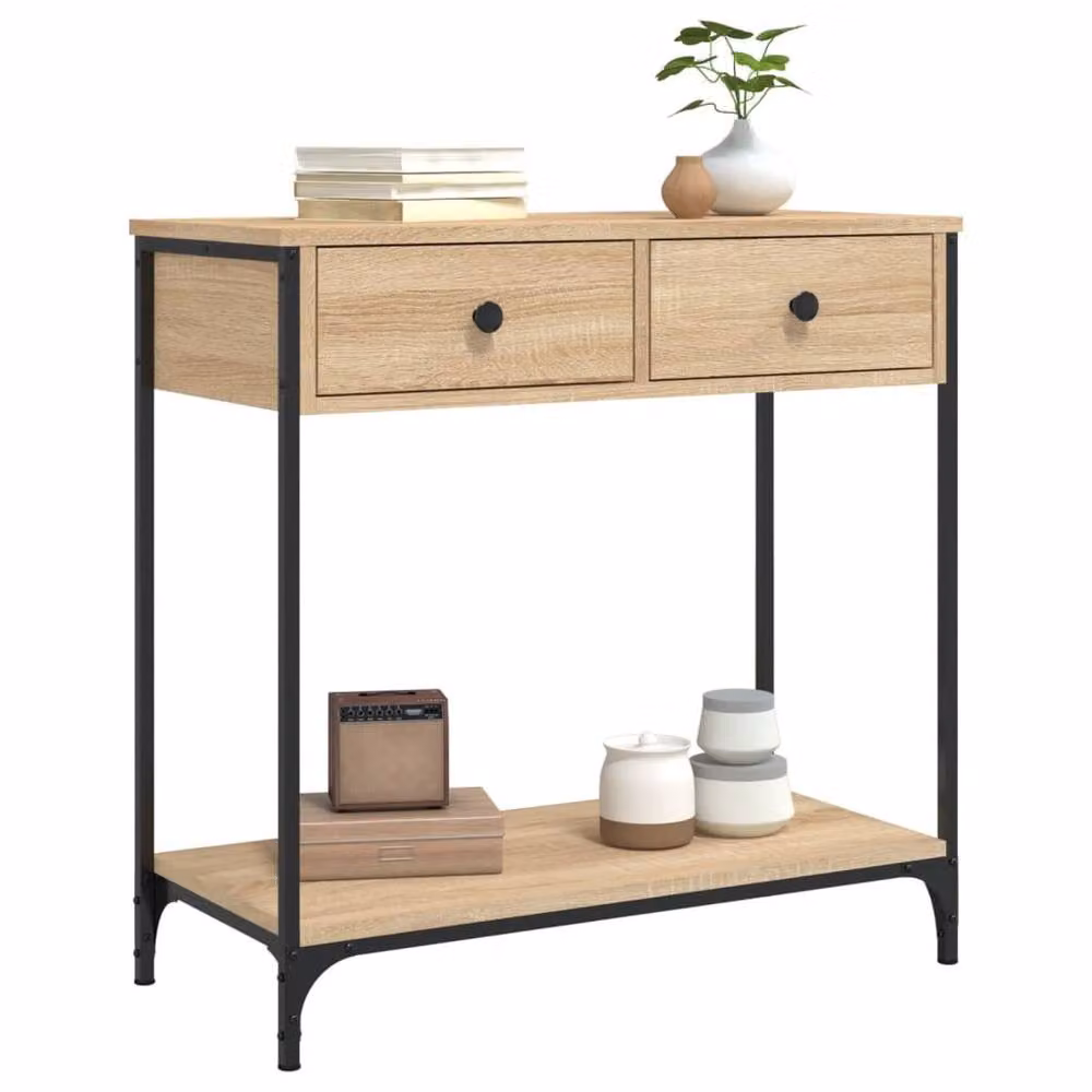 Berkfield Home Sonoma Oak Console Table in Beige and Brown, W/D/H: 75 x 34.5 x 75 cm – 3