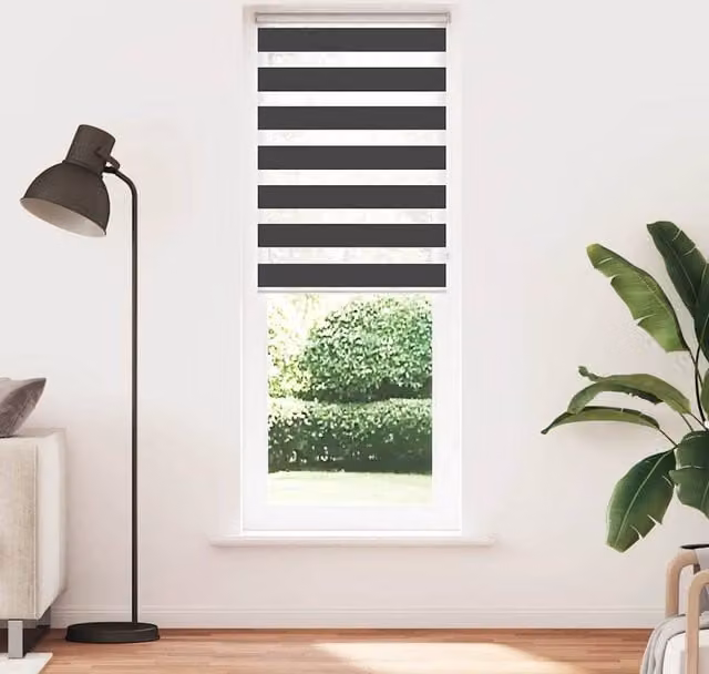 Berkfield Home Zebra Blind in Black, Polyester Fabric, W: 90 cm, H: 200 cm