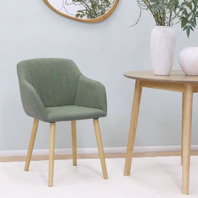 Home Garden Direct Luciano Upholstered Armchair in Green Textured Linen with Rubberwood Frame – 1