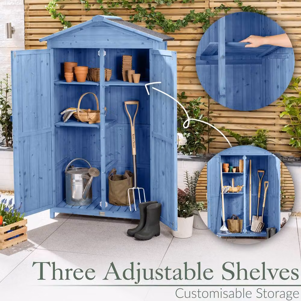 Christow Small Garden Shed Slim Double Door Outdoor Storage Cabinet in Blue, W/D/H: 64 x 41.4 x 166 cm – 2