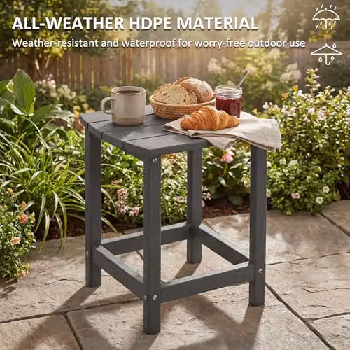 Outsunny Grey Plastic Outdoor Side Table for Garden and Terrace – 4