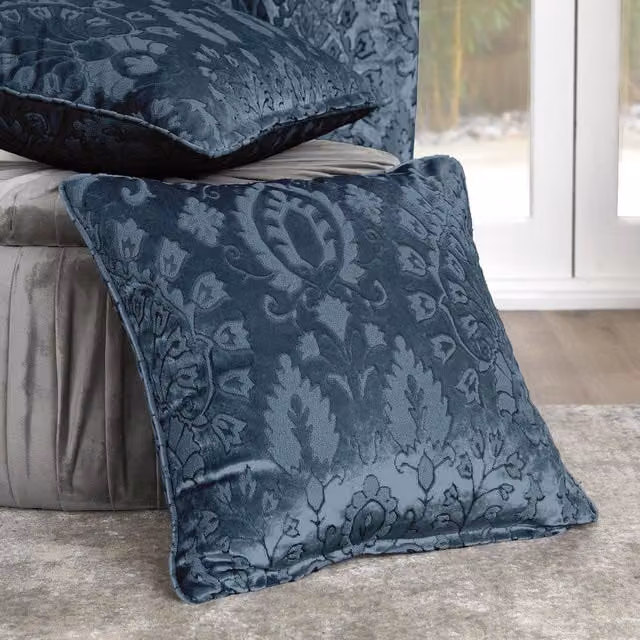 Curtina Trinity Blue Floral Velvet Square Cushion W/D/H: 43 x 43 x 43 cm